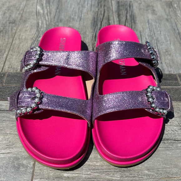 Stuart Weitzman Piper Embellished Glitter Slides - Picture 2 of 8